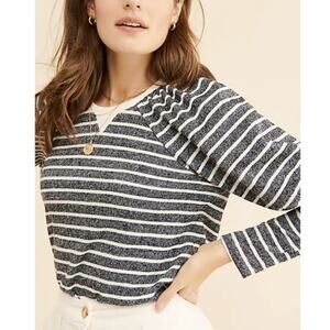 Saylor Women's Auggie Gray Stripe Puff Sleeve Pullover Top L Coastal Femme